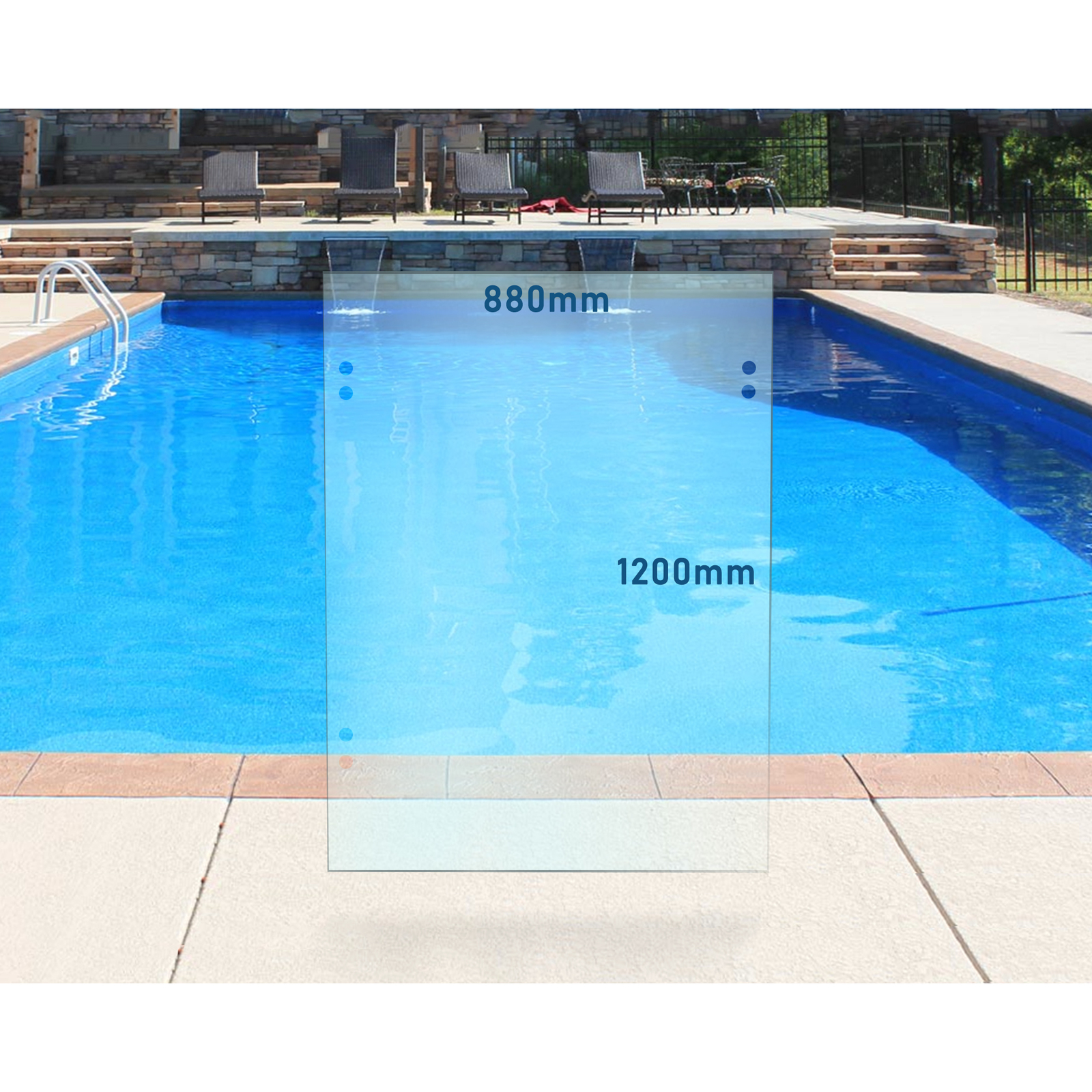Gate Panel - 880mm x 1200mm - 10mm Glass Pool Fencing Panel