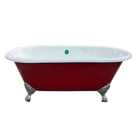 1524mm Double Ended Cast Iron Claw Foot Bath - Red with Chrome Feet