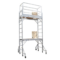 12 ft Double Aluminium Alloy Mobile Scaffold with Outriggers, Guardrails and Hatches - Plywood Deck