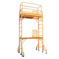 12 ft Double Steel Mobile Scaffold with Outriggers, Guardrails and Hatches - Plywood Deck