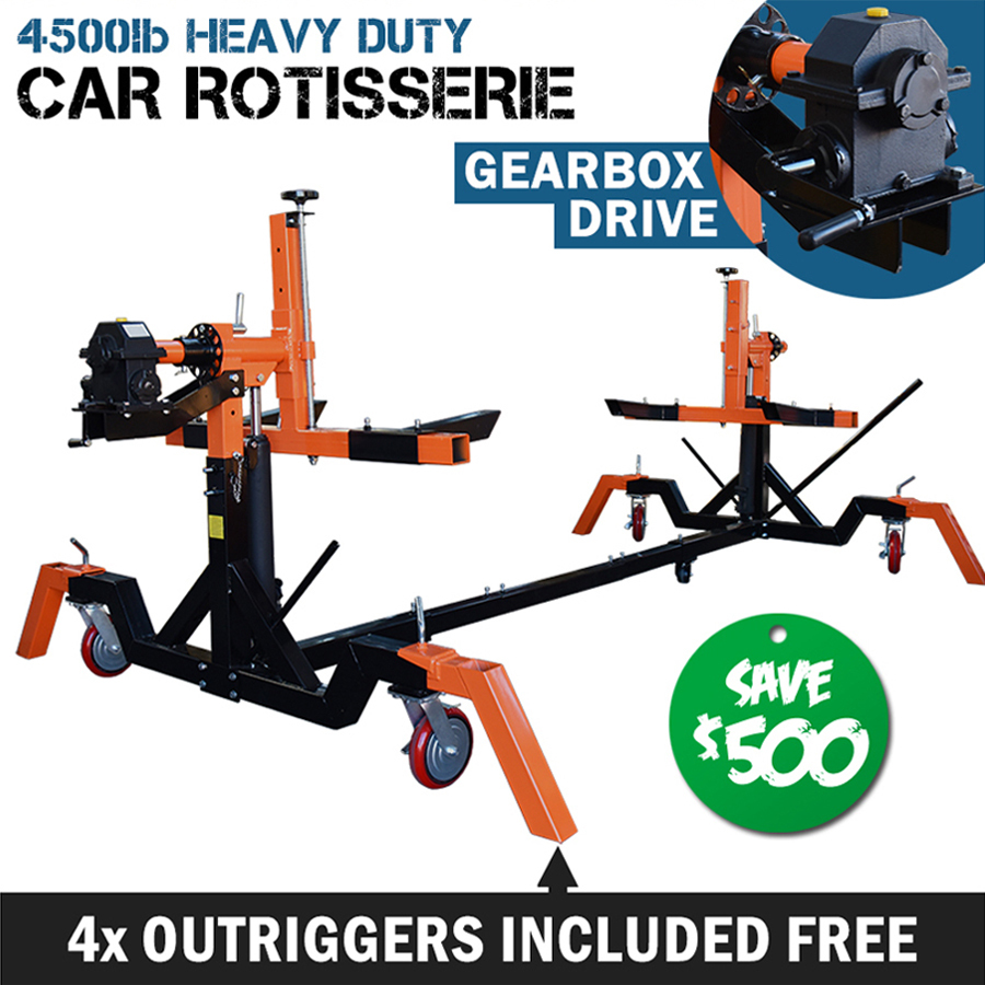 Car Rotisserie with Gear Box Twin 8 Ton Hydraulic Rams 360° Rotation
